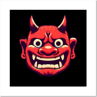 Red cartoon oni demon Posters and Art